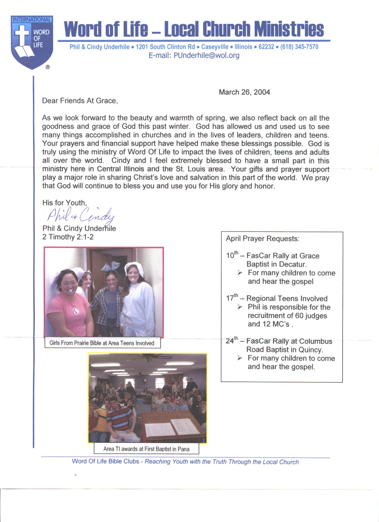 Underhiles March 2004 Newsletter